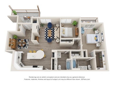 Floor plan for 2 beds, 2 baths, 1415 sqft